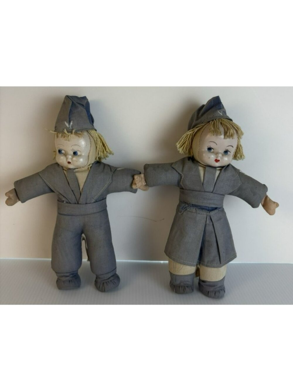 Vintage Celluloid Mask Face Cloth Doll Set Sailor Boy Girl Hungary 8"